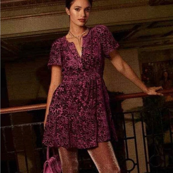 Anthropologie Dresses & Skirts - Anthropologie Somerset Mini Dress Velvet Purple Boho Party Vacation Women’s XS